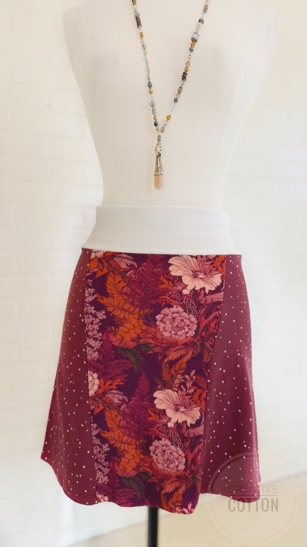 Maroon Baroque Floral Funky Knit Skirt