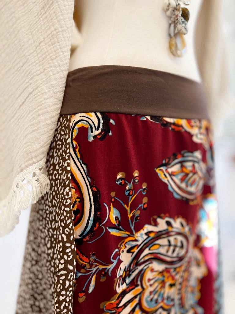 Burgundy Art Deco Funky Knit Skirt