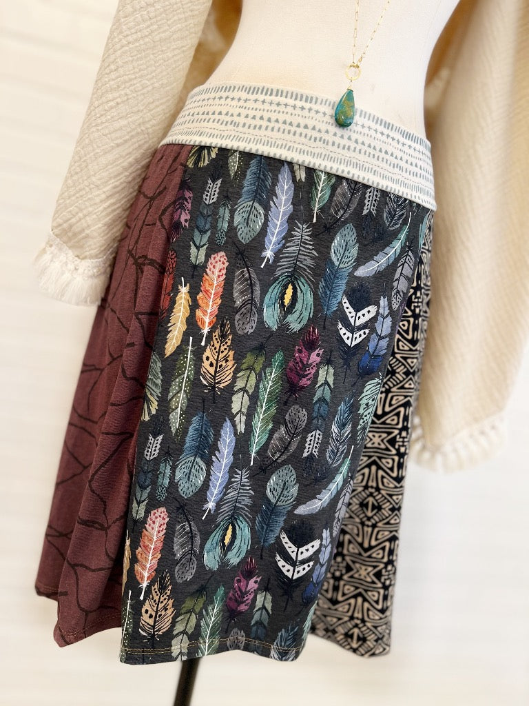 Artist-Drawn Watercolor Feathers Funky Knit Skirt II