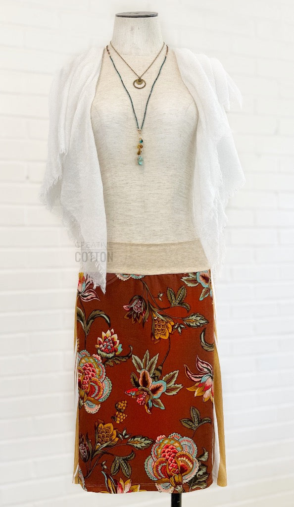 Rust Camel Paisley Funky Knit Skirt