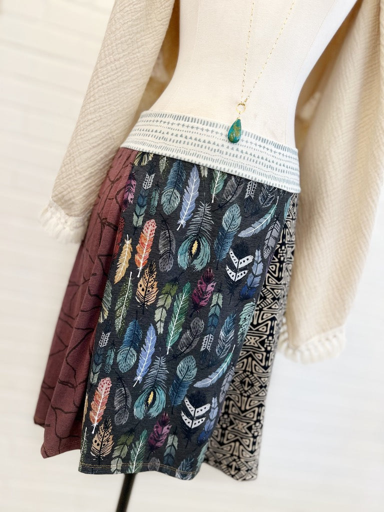 Artist-Drawn Watercolor Feathers Funky Knit Skirt II