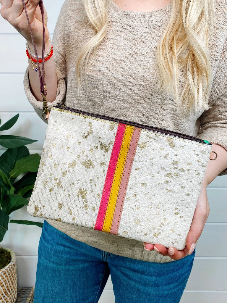 Evie Striped Leather and Hair on Hide Wristlet and Crossbody