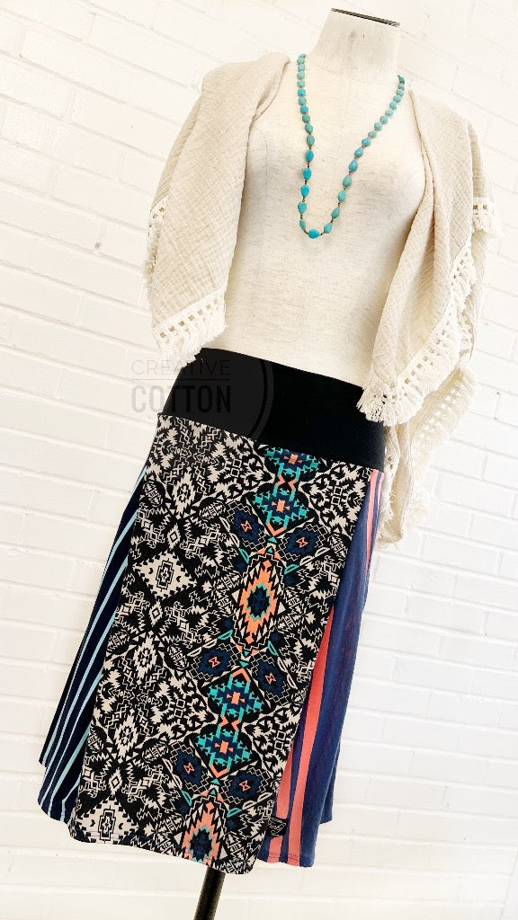 Navy Aztec Funky Knit Skirt