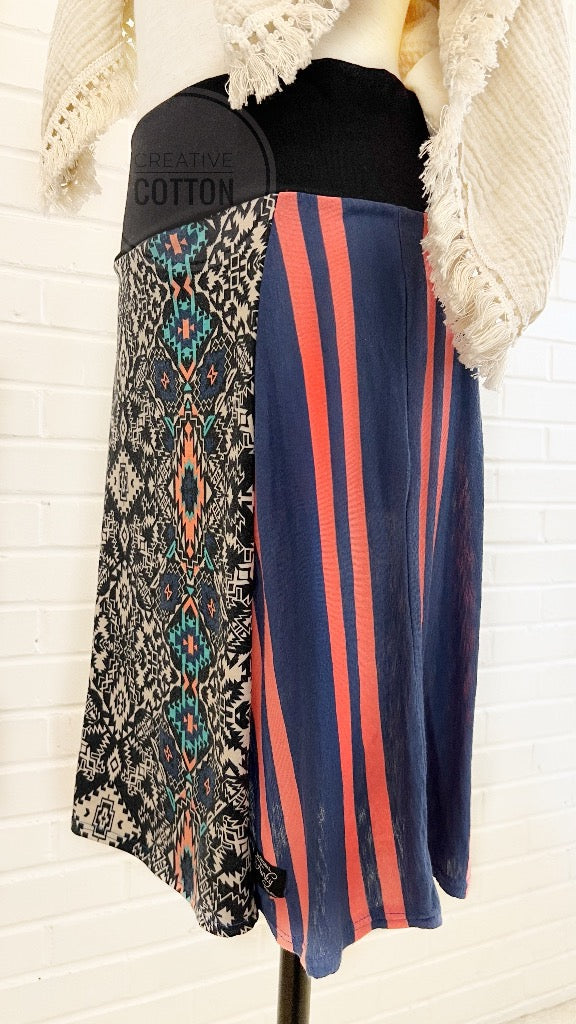 Navy Aztec Funky Knit Skirt