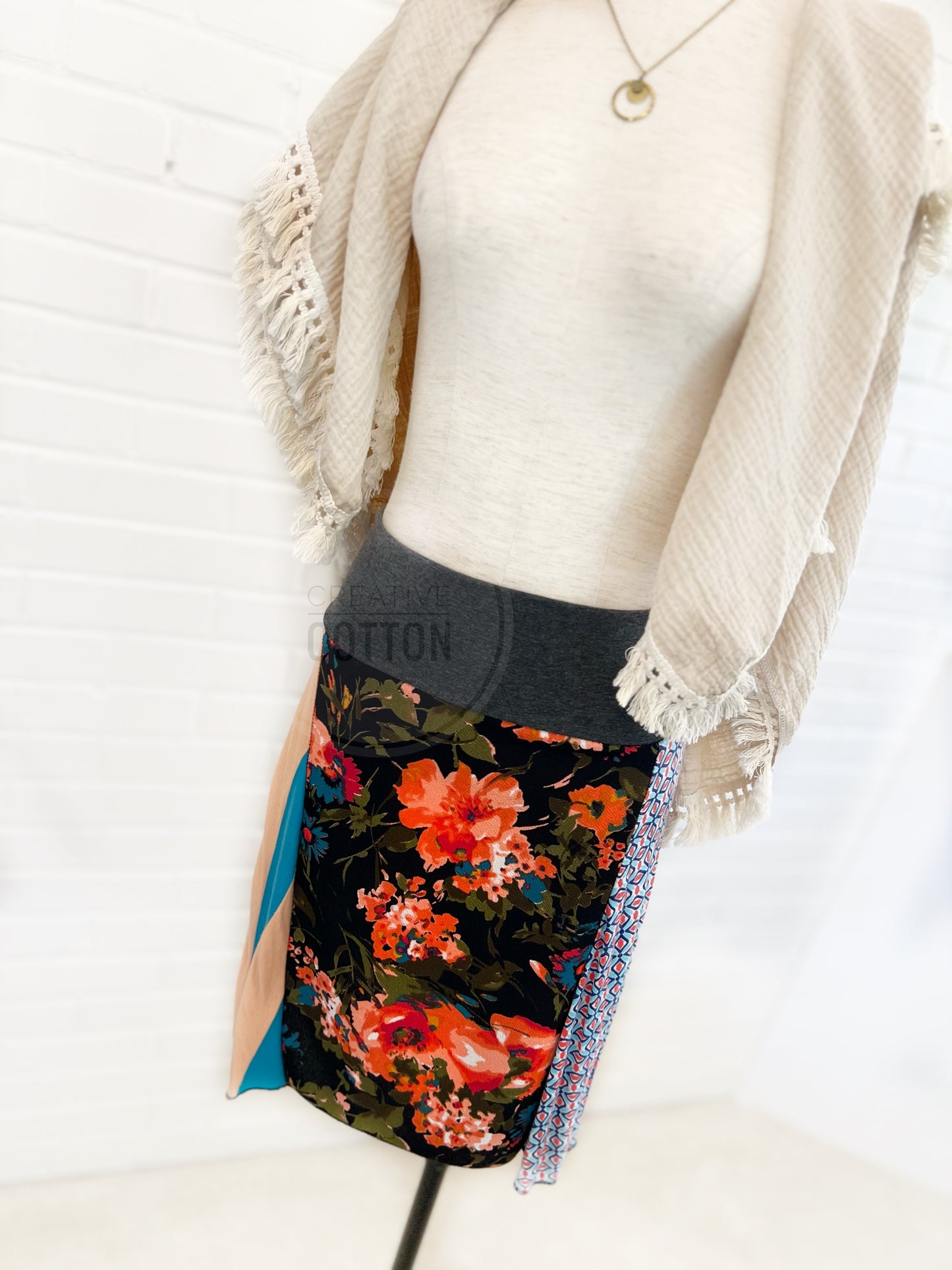 Jewel Toned Floral Funky Knit Skirt