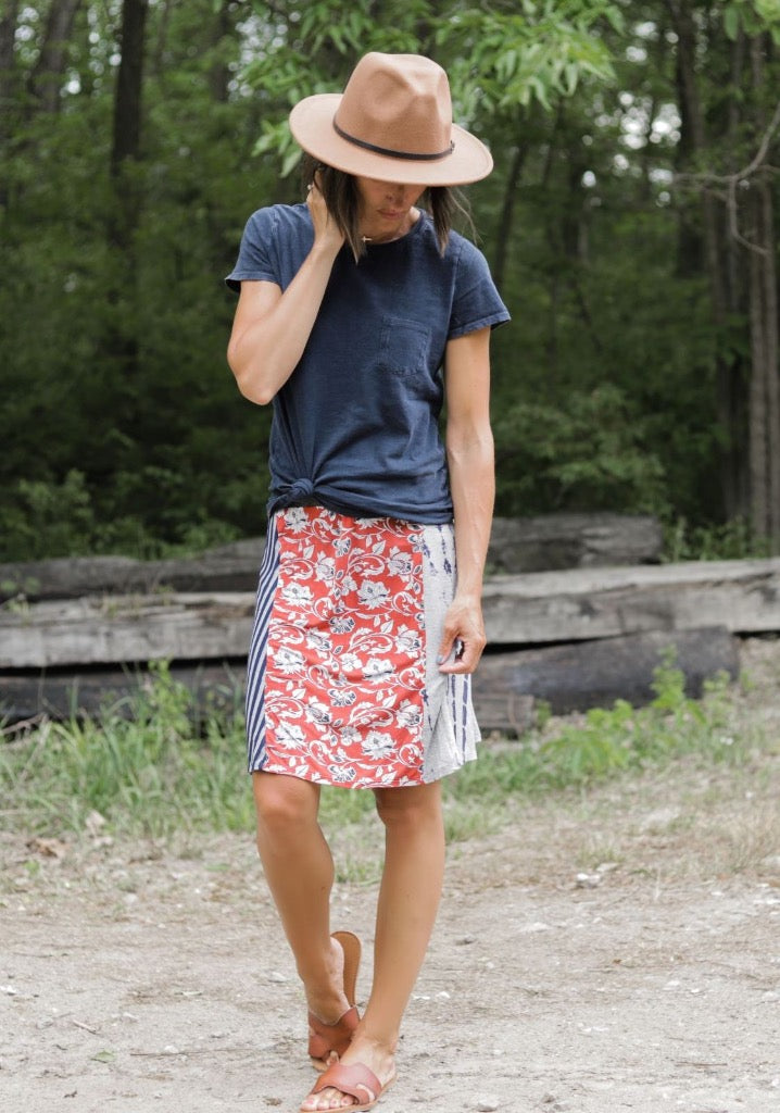 Burgundy Art Deco Funky Knit Skirt