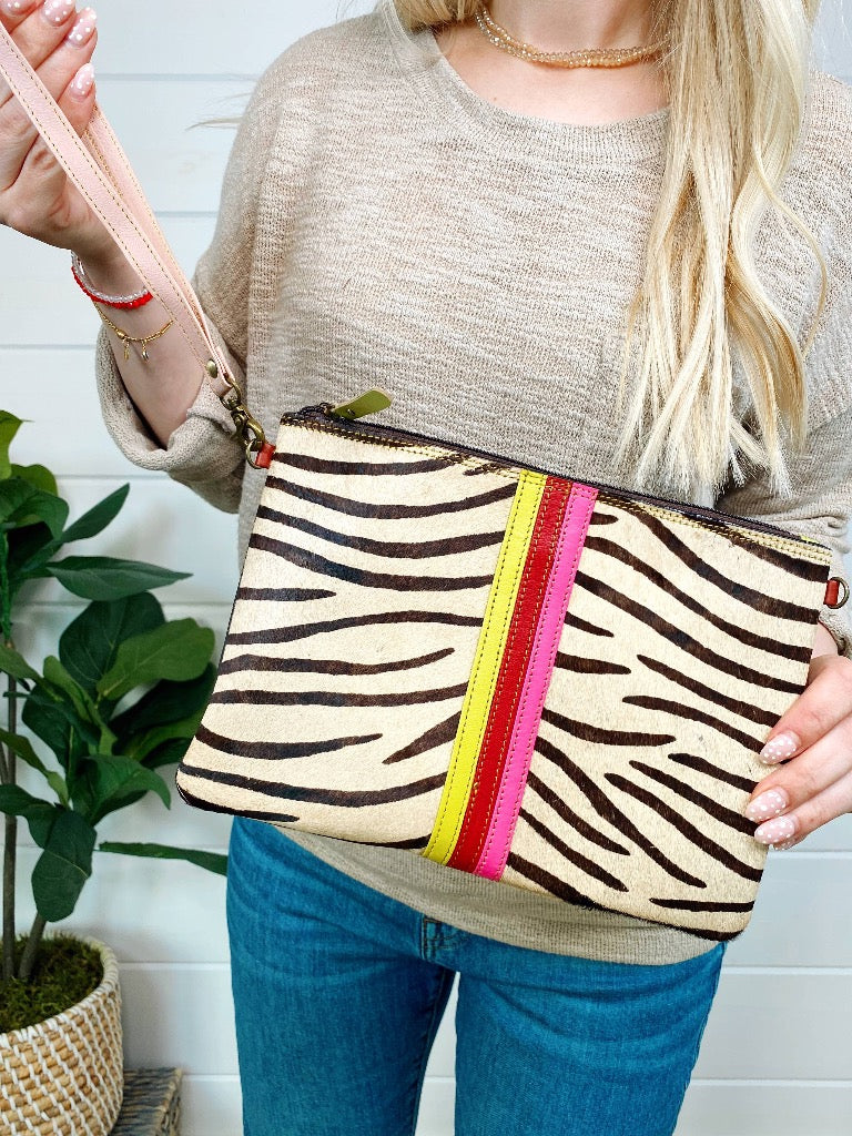 Evie Striped Leather and Hair on Hide Wristlet and Crossbody