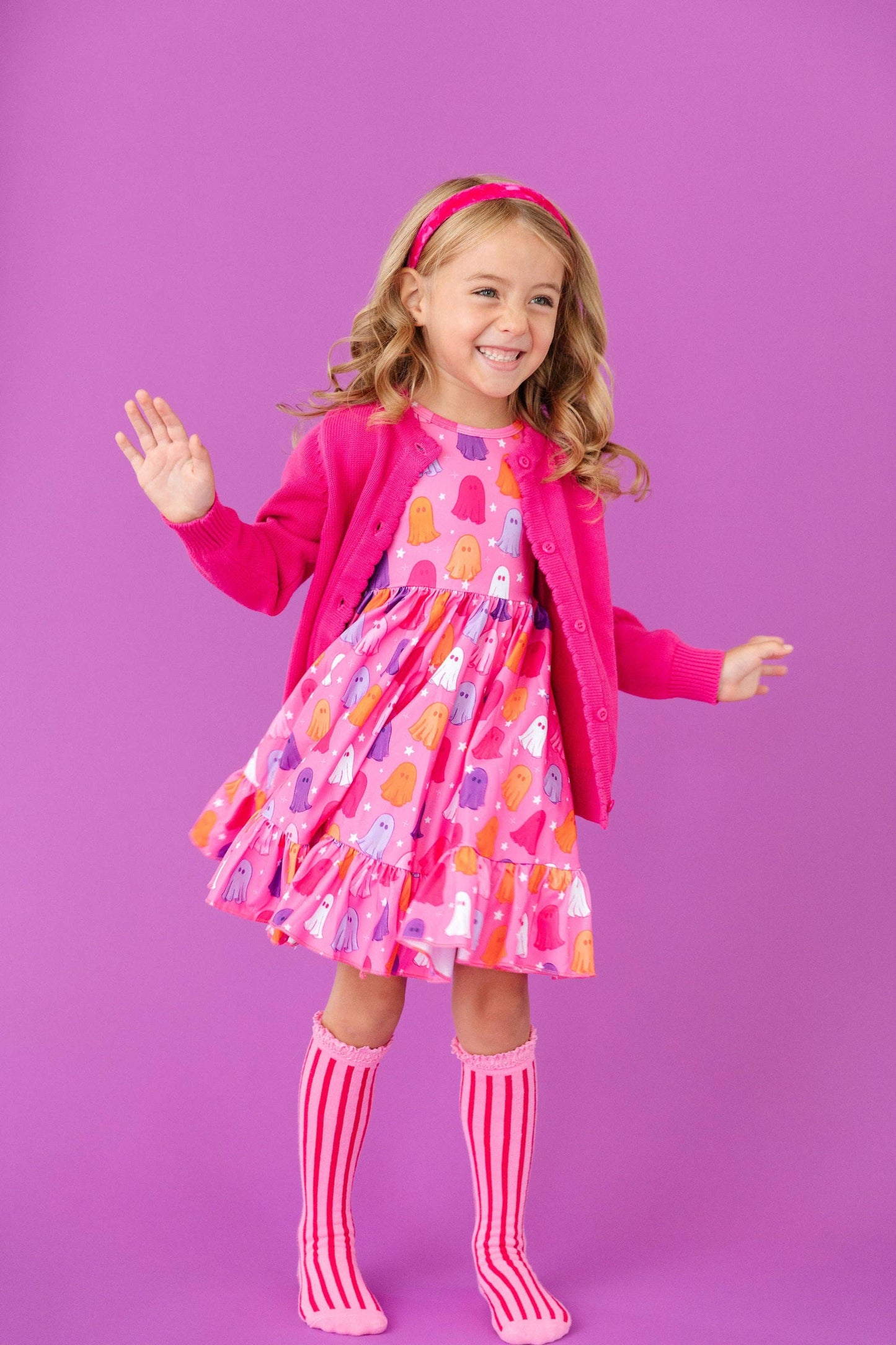 Striped Lace Top Knee High Socks - Taffy Pink