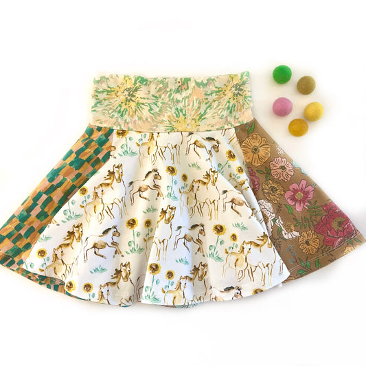 Watercolor Horses Twirl Skirt