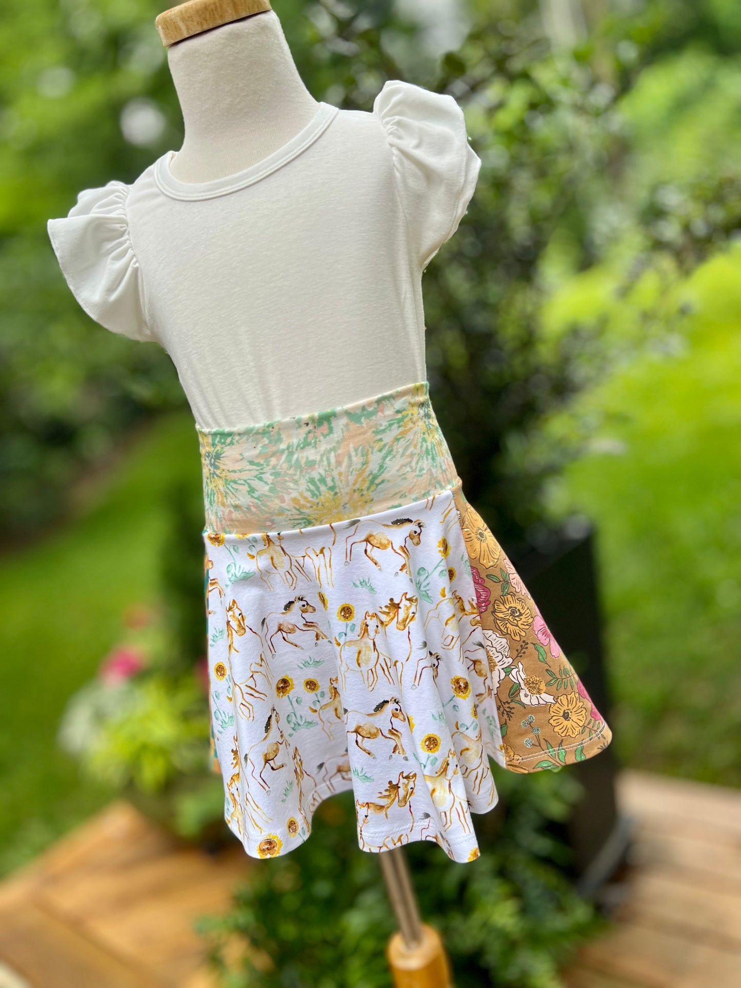 Watercolor Horses Twirl Skirt