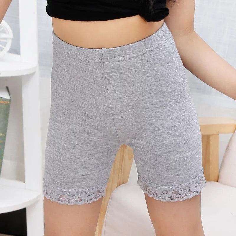 Girls Lace Bike Shorts in Moon (gray)