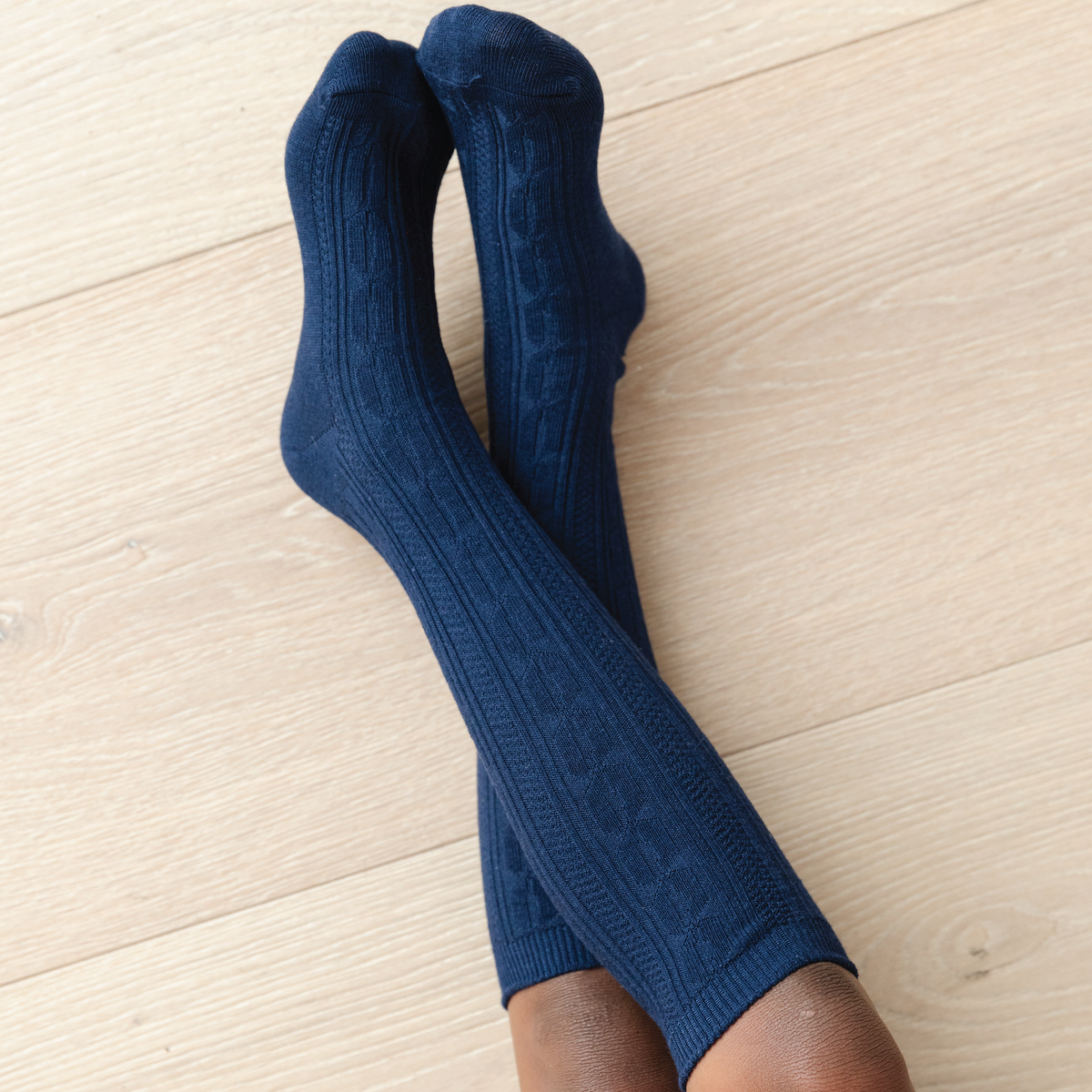 Little Stocking Co. - Navy Cable Knit Knee High Socks: 7-10 YEARS