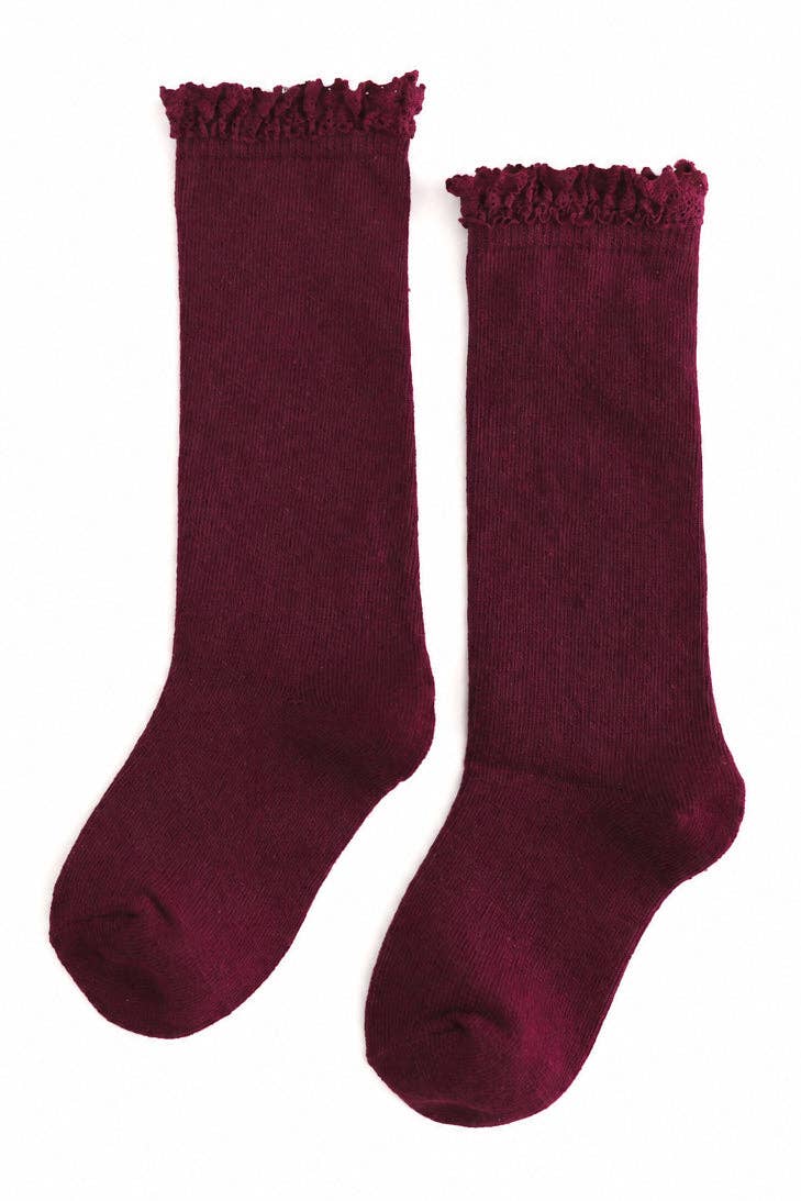 Little Stocking Co. - Burgundy Lace Top Knee High Socks: 6-18 MONTHS