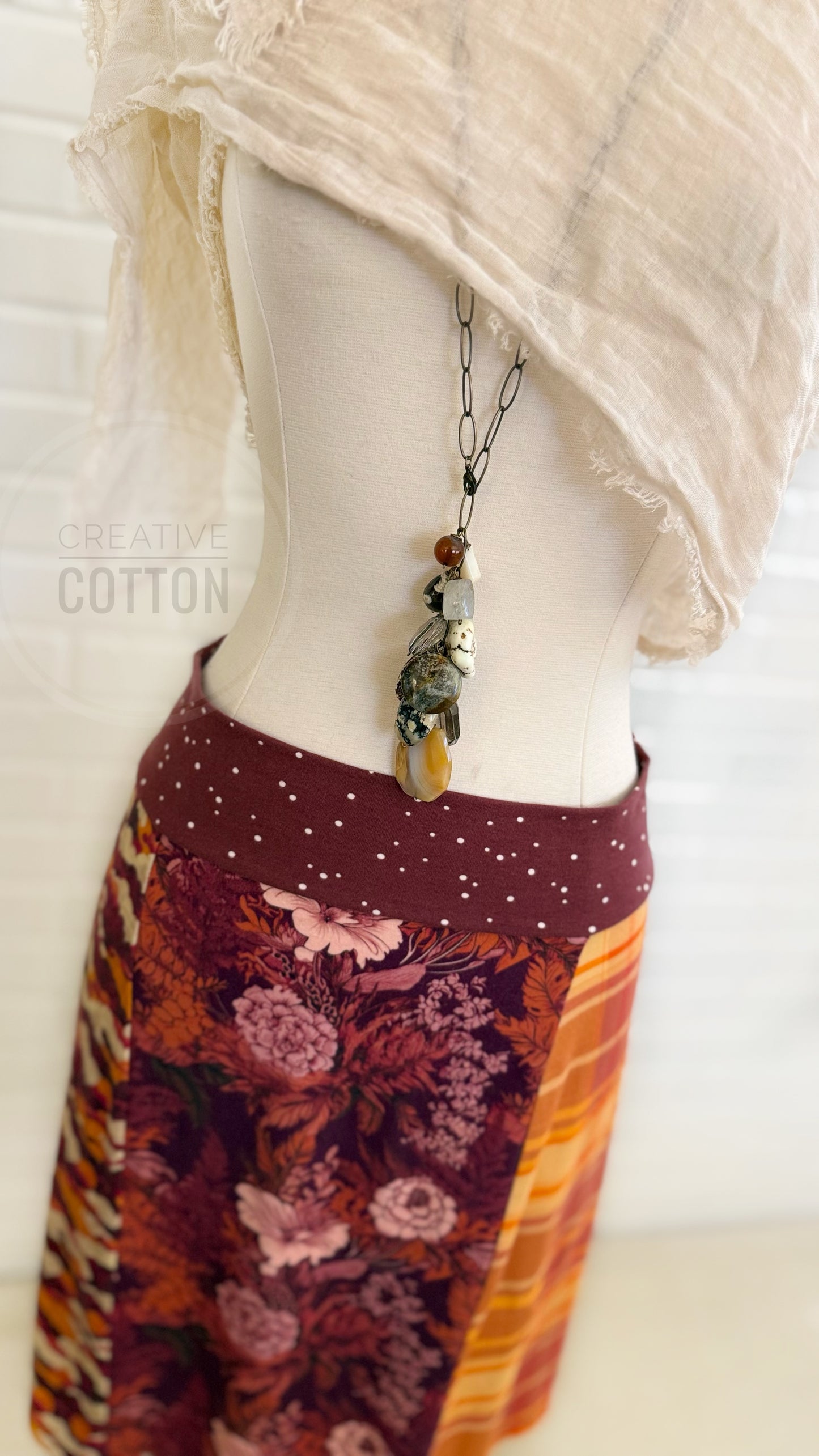 Maroon Baroque Floral Funky Knit Skirt