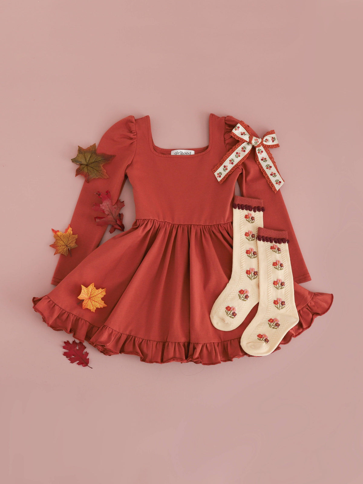 Little Stocking Co. - Posie Knee Socks - Rust: 1.5-3 YEARS