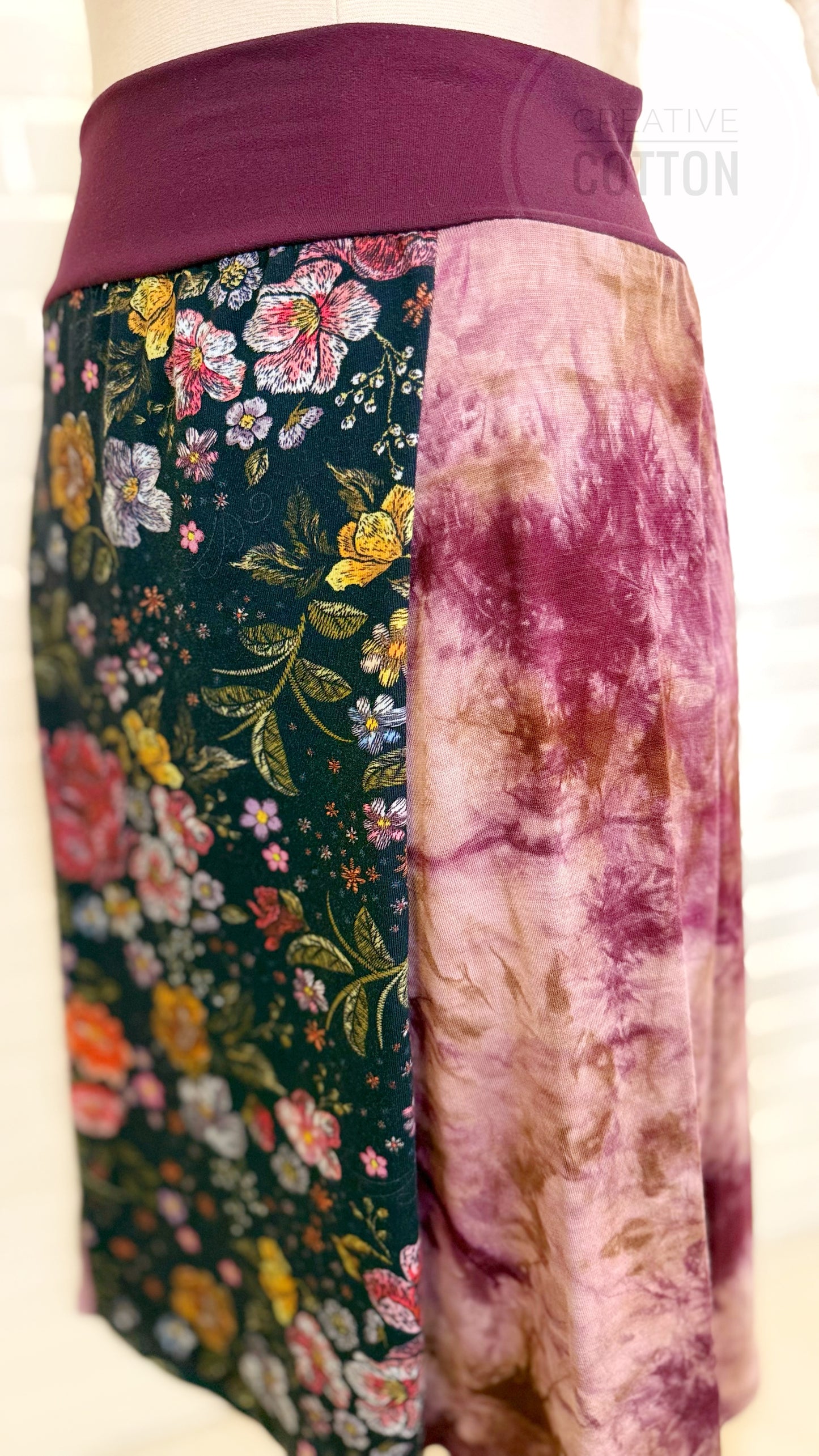 Faux Embroidered Floral Funky Knit Skirt