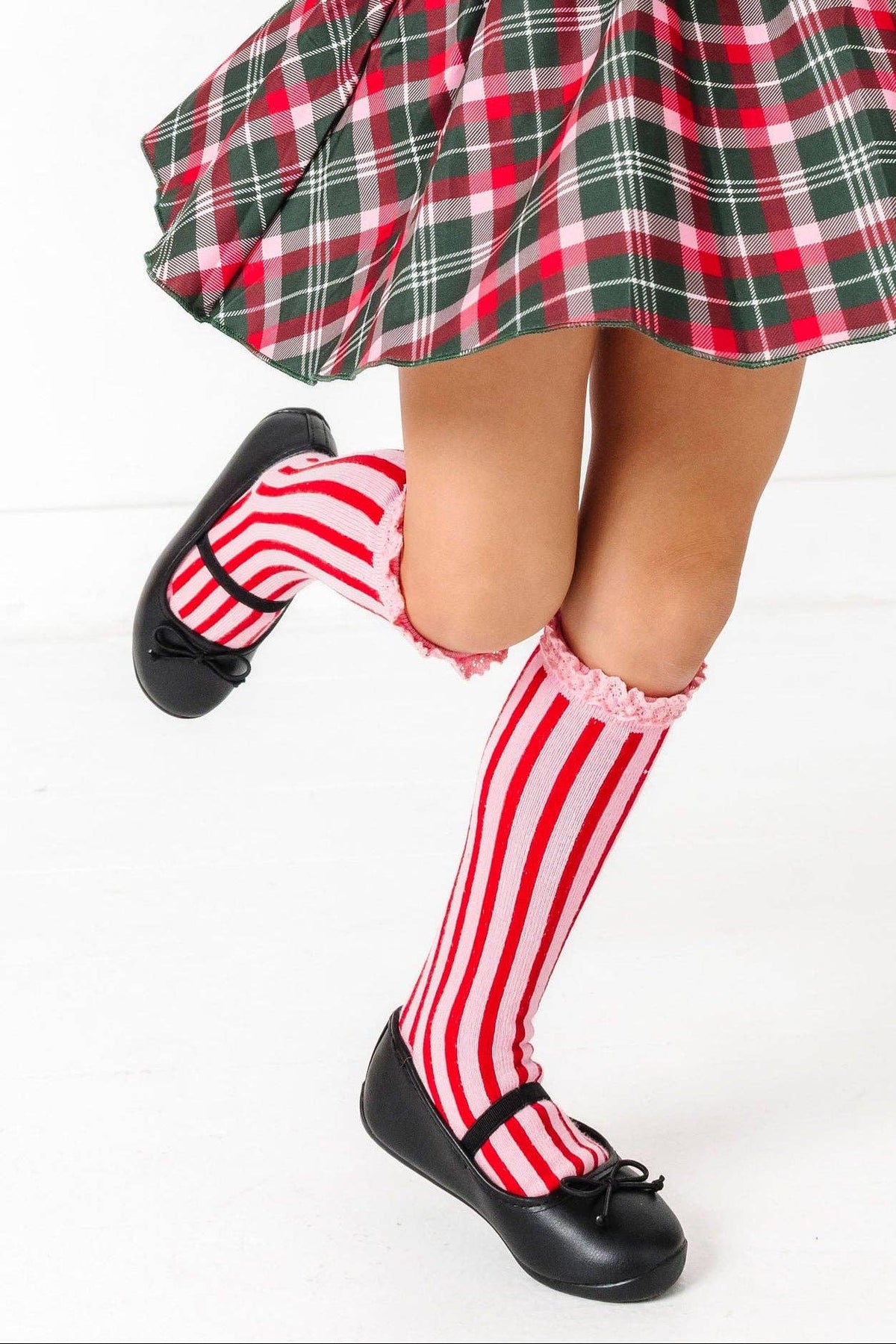 Little Stocking Co. - Candy Stripe Lace Top Knee High Socks: 4-6 YEARS