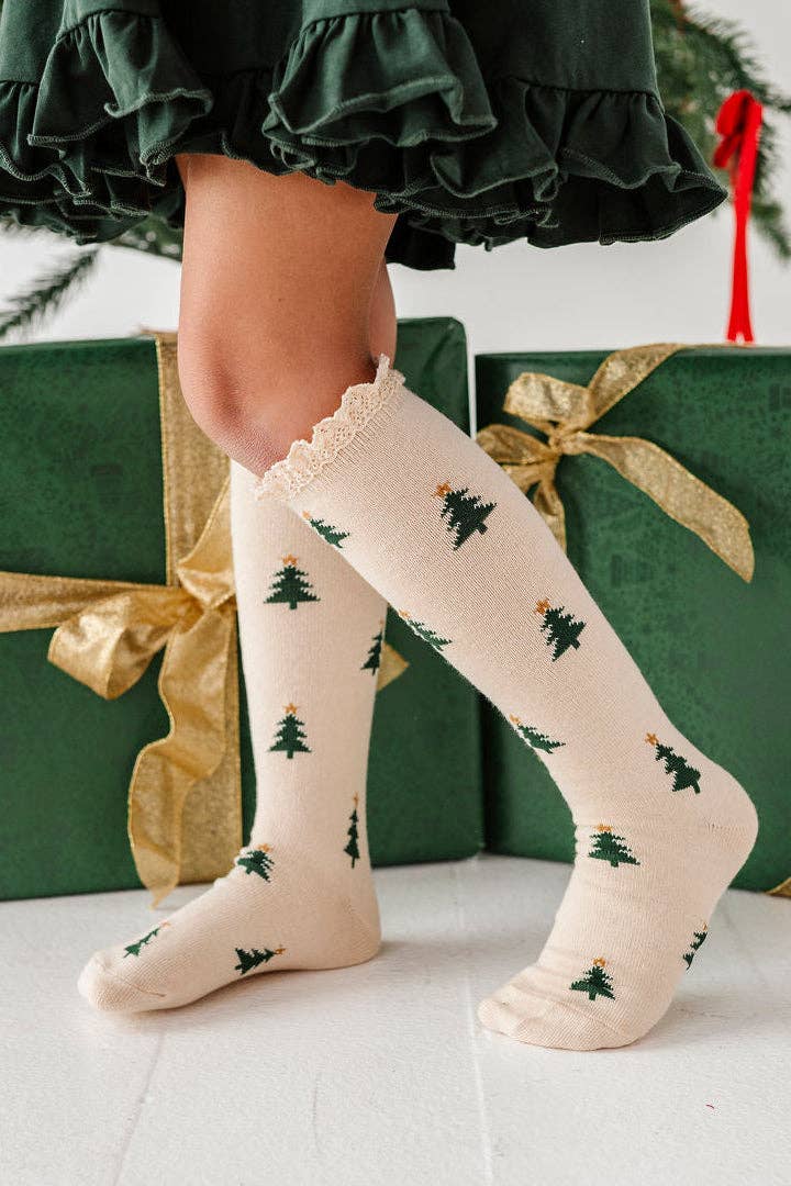 Little Stocking Co. - Tree Farm Lace Knee Socks: 4-6 YEARS