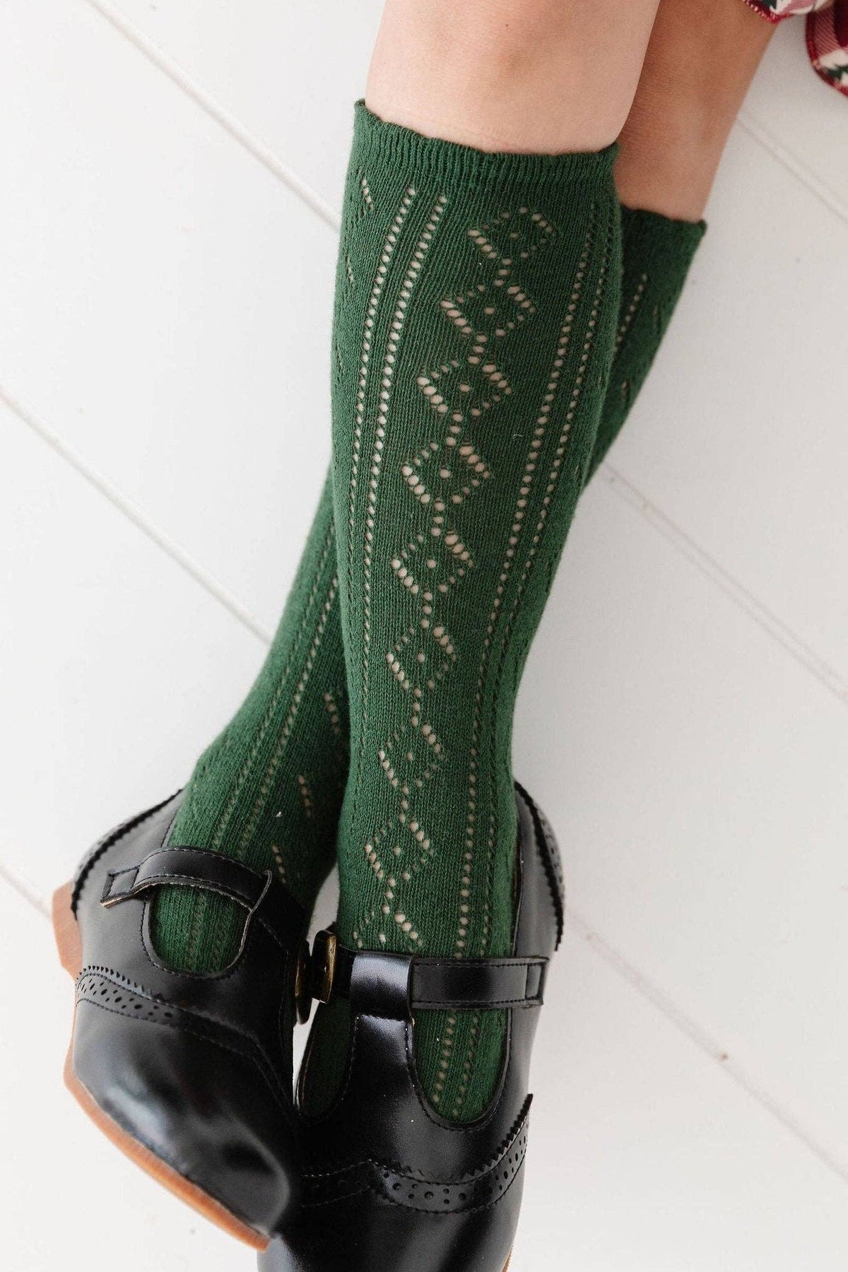 Little Stocking Co. - Scalloped Fancy Knee High Socks - Forest: 7-10 YEARS