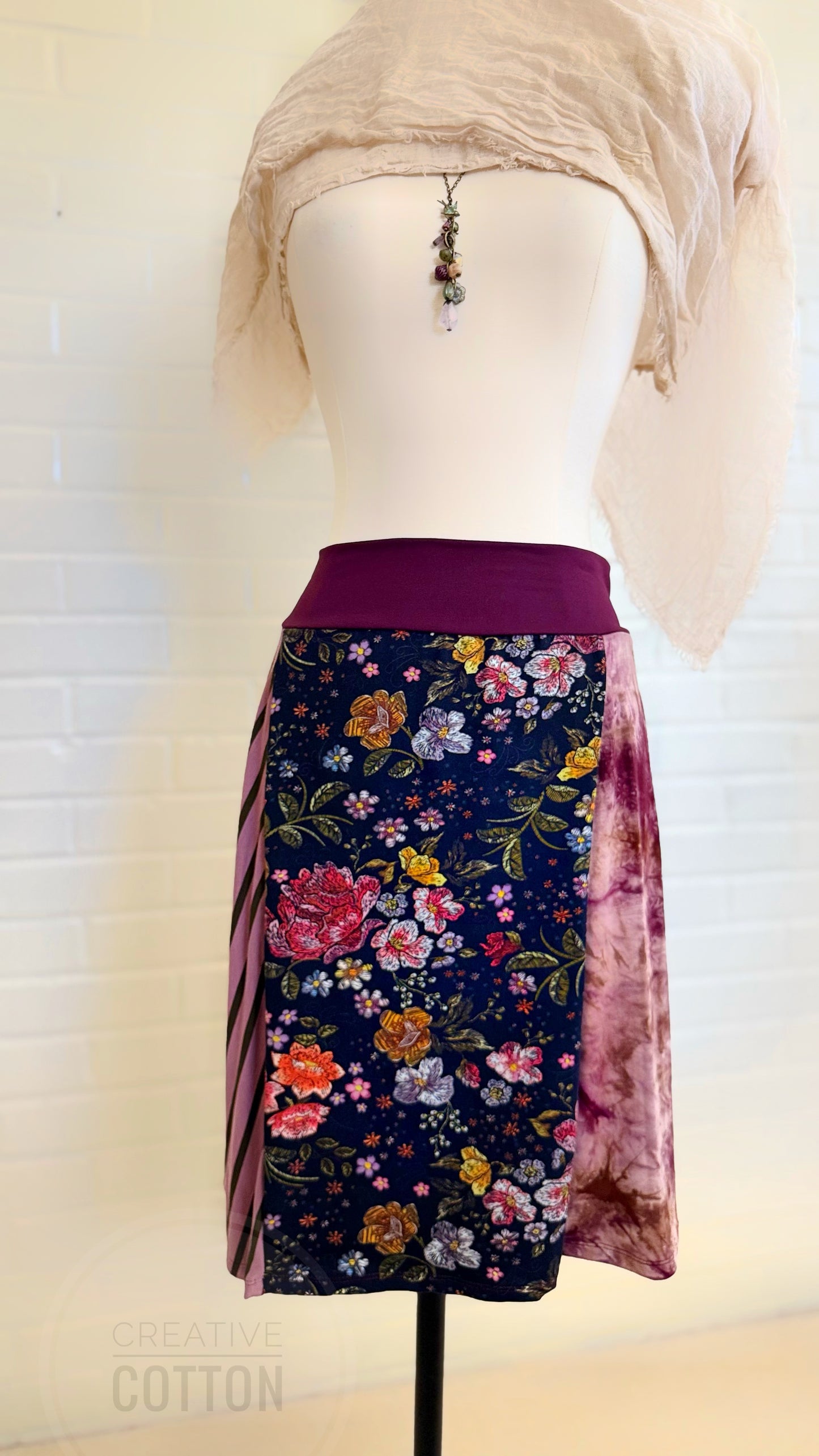 Faux Embroidered Floral Funky Knit Skirt
