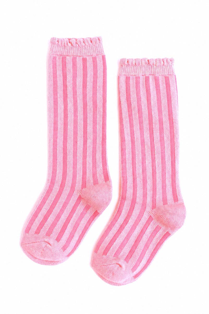 Little Stocking Co. - Blossom Striped Scalloped Knee HIgh Socks: 4-6 YEARS