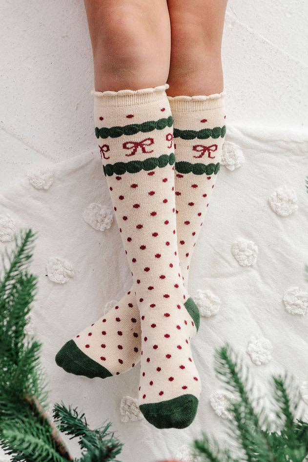 Little Stocking Co. - Christmas Bow Knee Socks: 4-6 YEARS