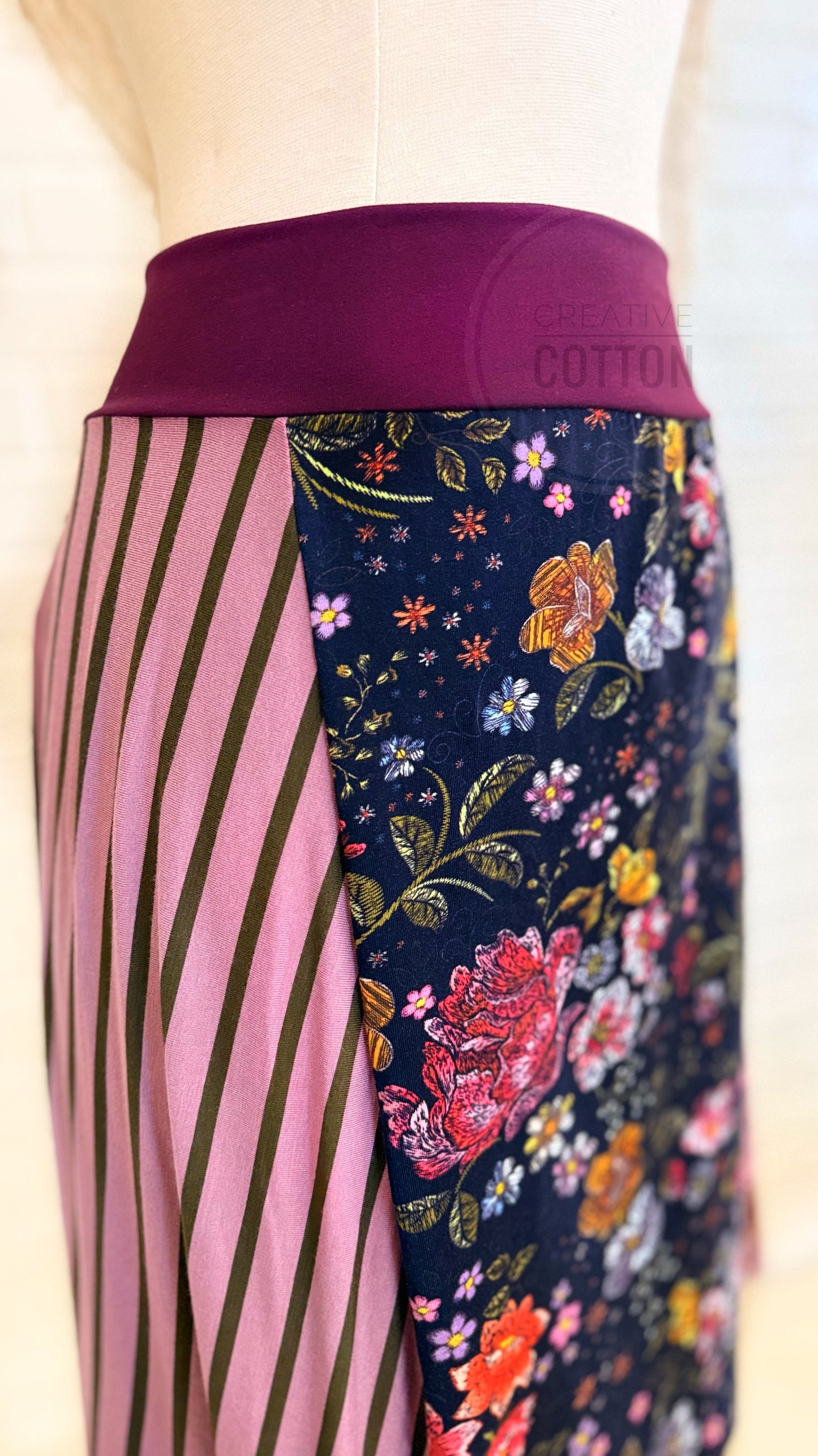 Faux Embroidered Floral Funky Knit Skirt