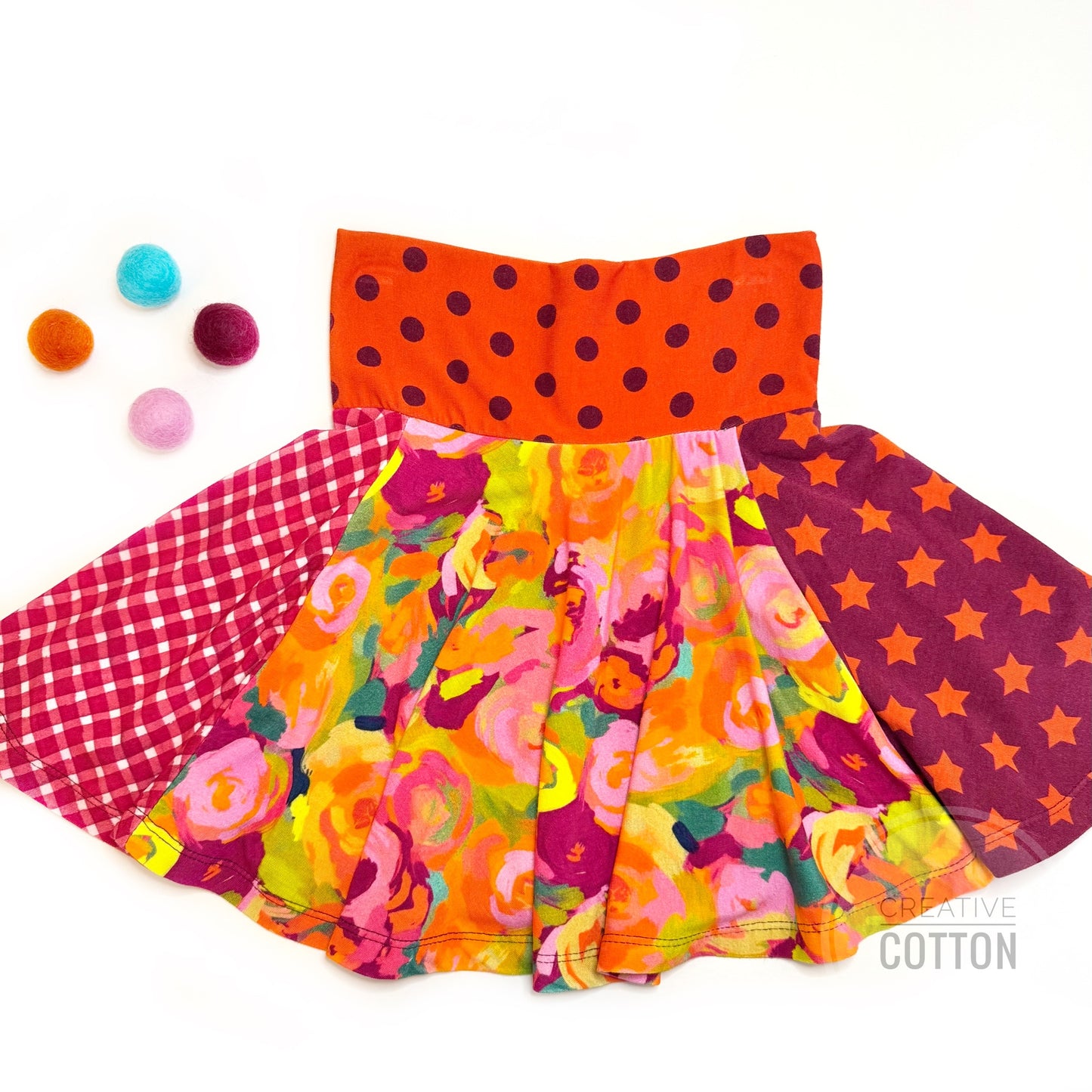 Abstract Maroon Floral Twirl Skirt