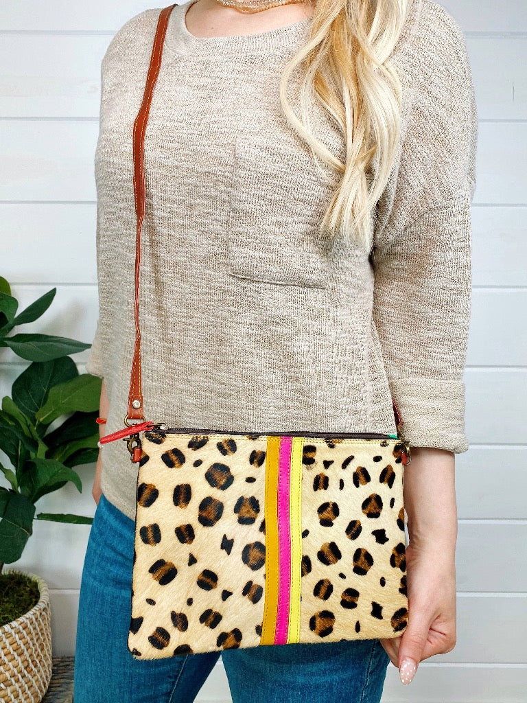 Evie Striped Leather and Hair on Hide Wristlet and Crossbody