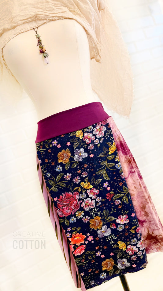 Faux Embroidered Floral Funky Knit Skirt