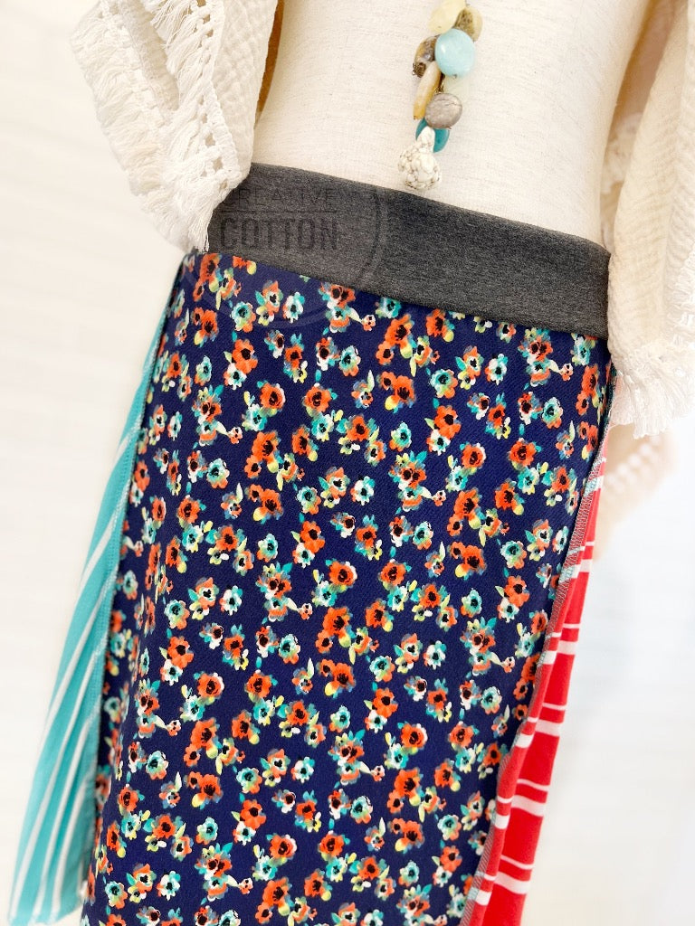 Teeny Floral on Navy Funky Knit Skirt