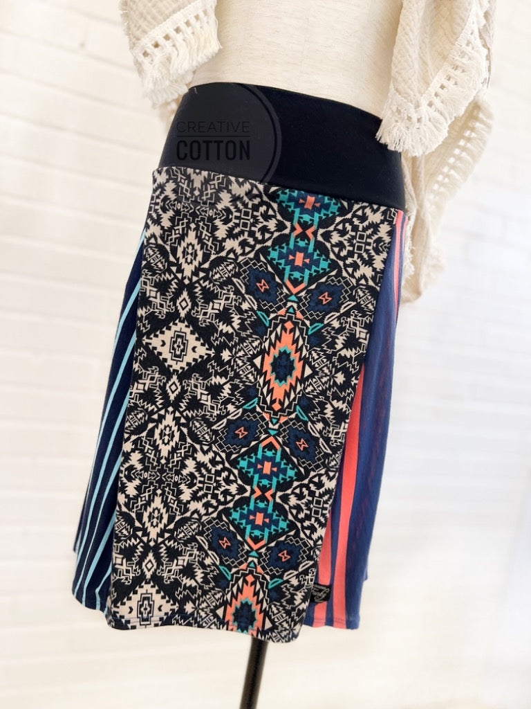 Navy Aztec Funky Knit Skirt