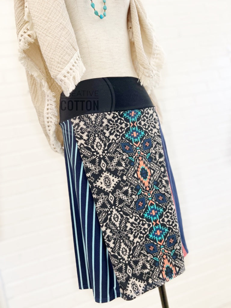 Navy Aztec Funky Knit Skirt