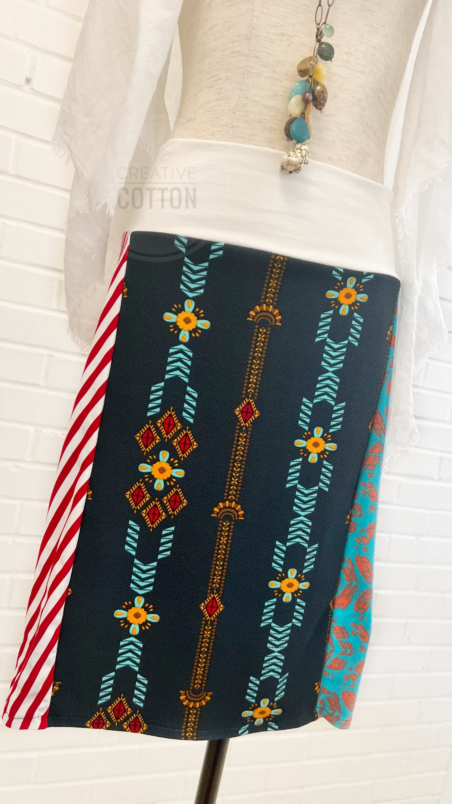 Teal Red Aztec Funky Knit Skirt