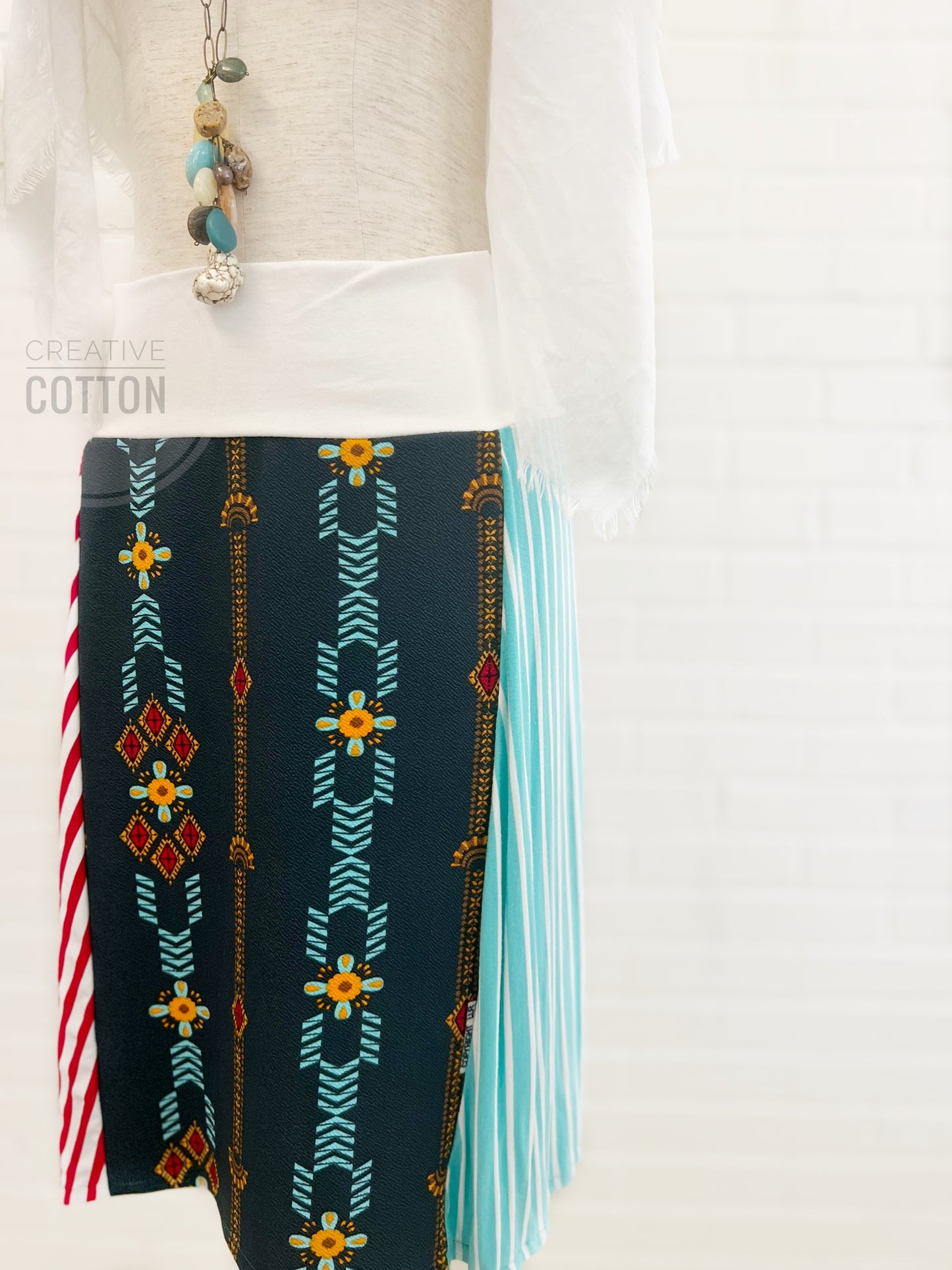 Teal Red Aztec Funky Knit Skirt