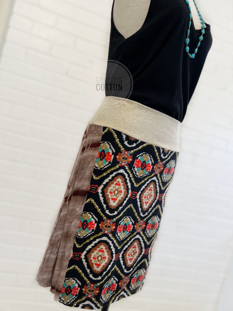 Aztec on Black Funky Knit Skirt