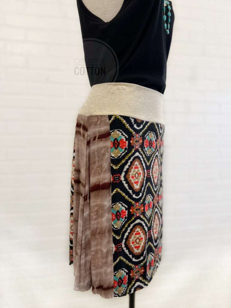 Aztec on Black Funky Knit Skirt