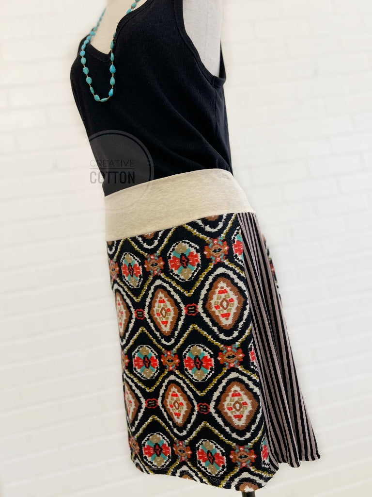 Aztec on Black Funky Knit Skirt