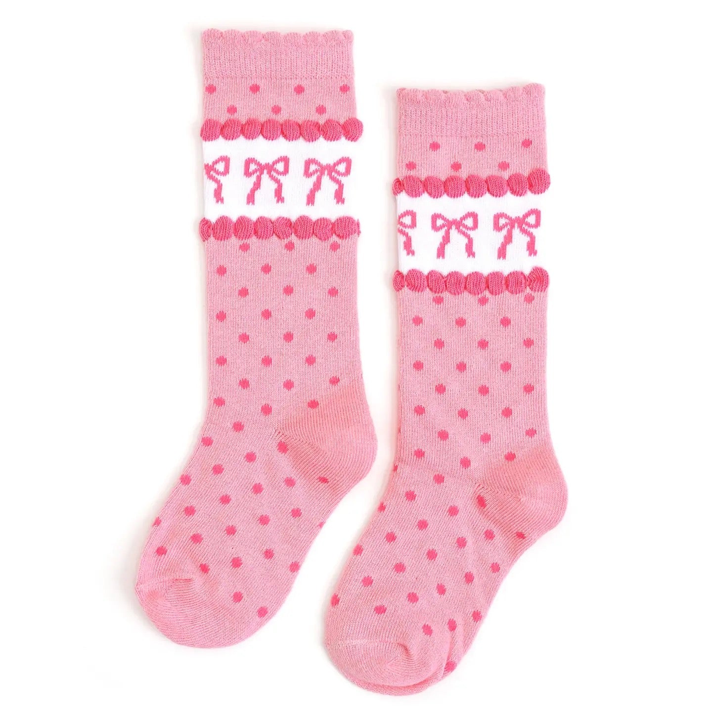 Pink Bow Scalloped Knee Socks