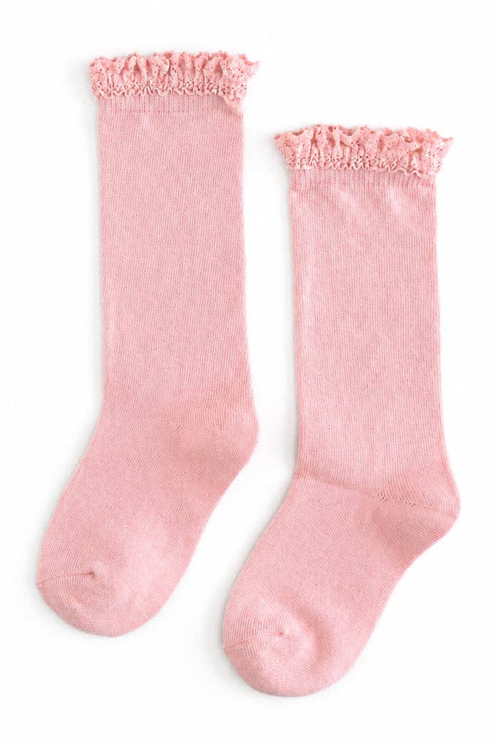 Little Stocking Co. - Quartz Pink Lace Top Knee High Socks: 4-6 YEARS