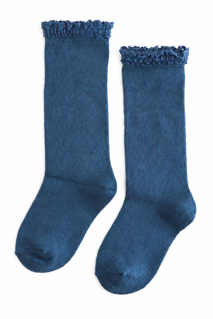 Little Stocking Co. - Bluejay Lace Top Knee High Socks: 4-6 YEARS