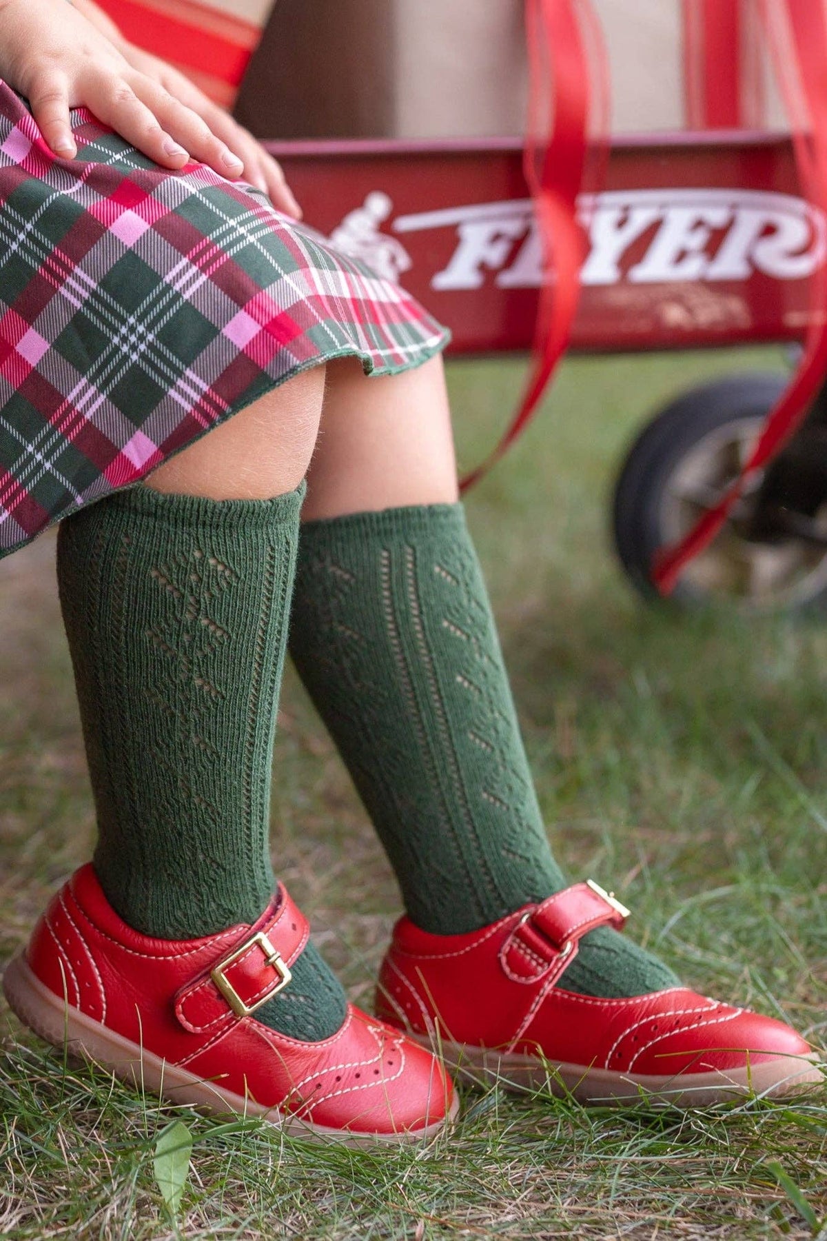 Little Stocking Co. - Scalloped Fancy Knee High Socks - Forest: 7-10 YEARS
