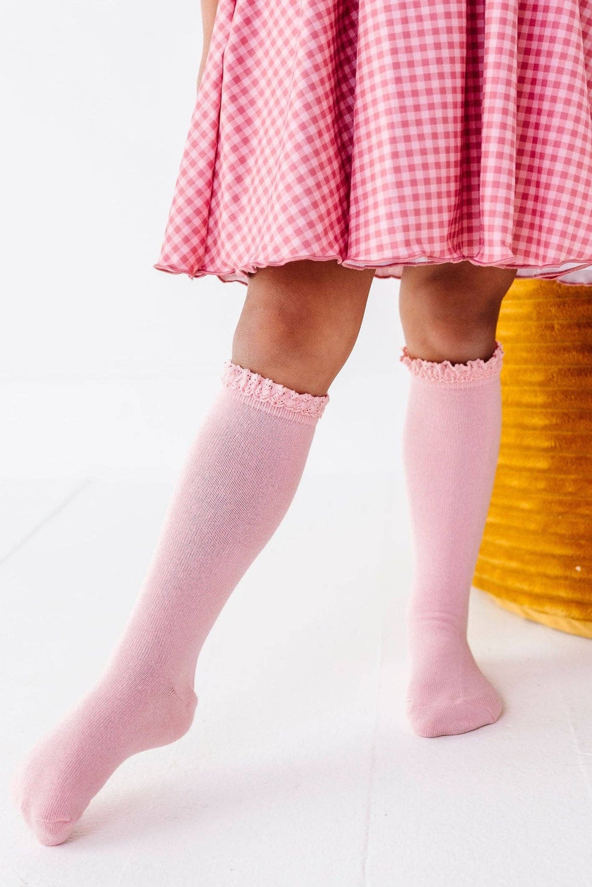 Little Stocking Co. - Quartz Pink Lace Top Knee High Socks: 1.5-3 YEARS